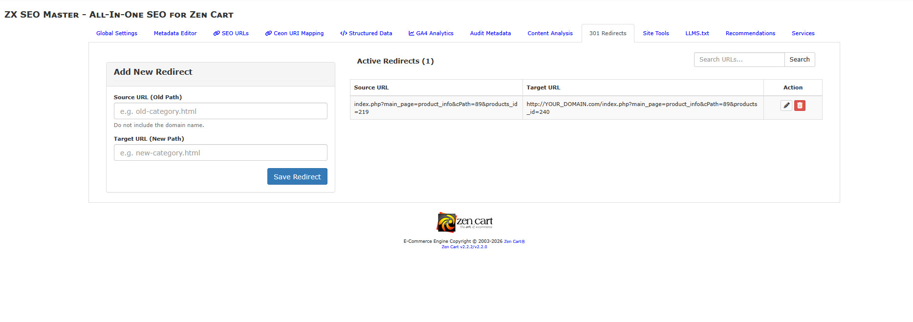 ZX SEO Master 301 Redirects
