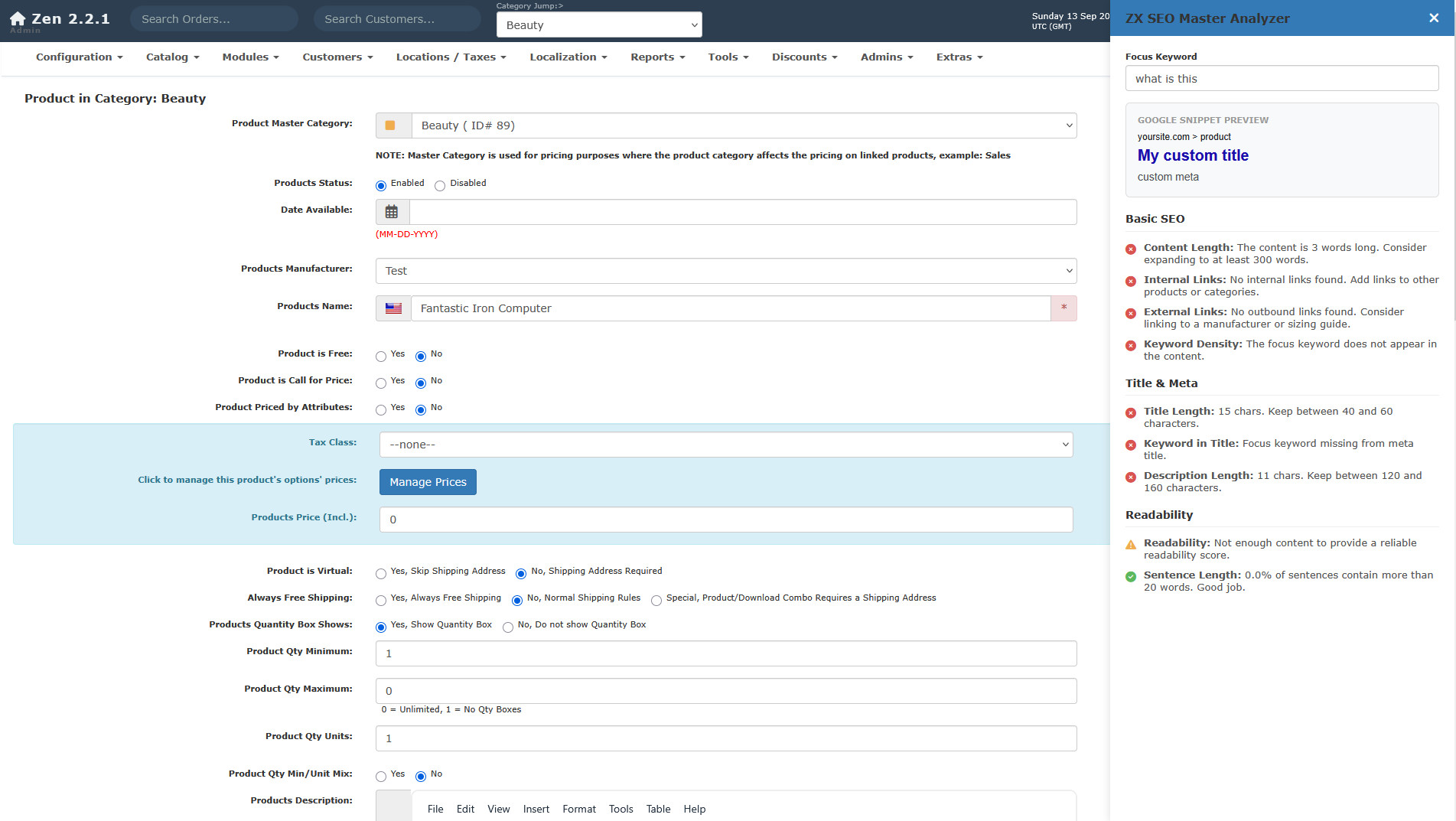 ZX SEO Master Product Page Content Analysis